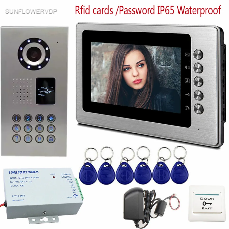 

SUNFLOWERVDP Rfid Video Door Phone IP65 Waterproof Wired Intercom For Private House 7 inches Color LCD Home Intercom Code System