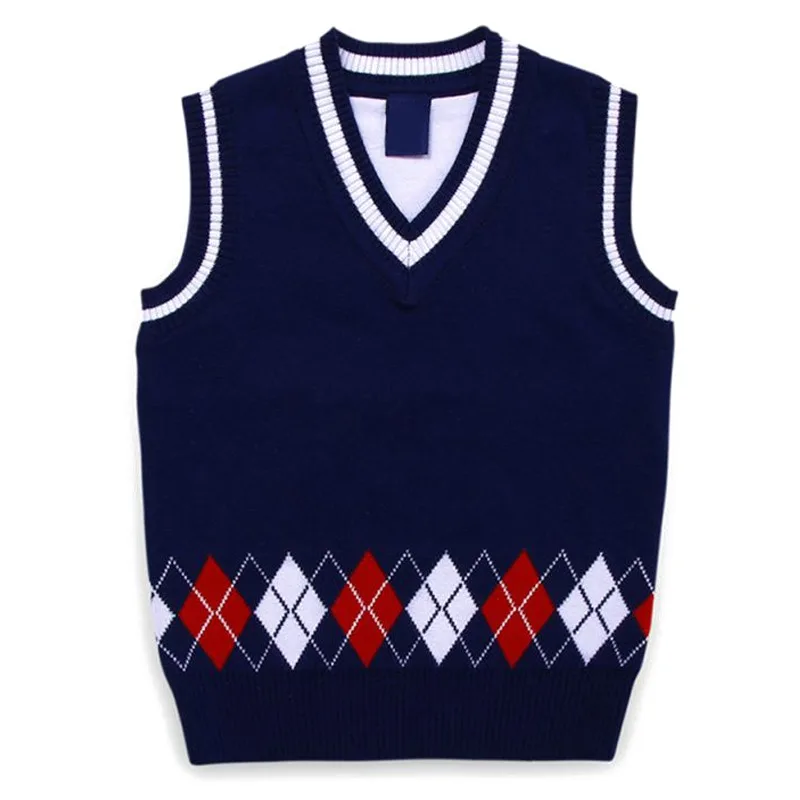 

2019 Autumn Boys Sweater Vest Argyle V Neck Sleeveless Pullover Knit School Waistcoat 2-7T