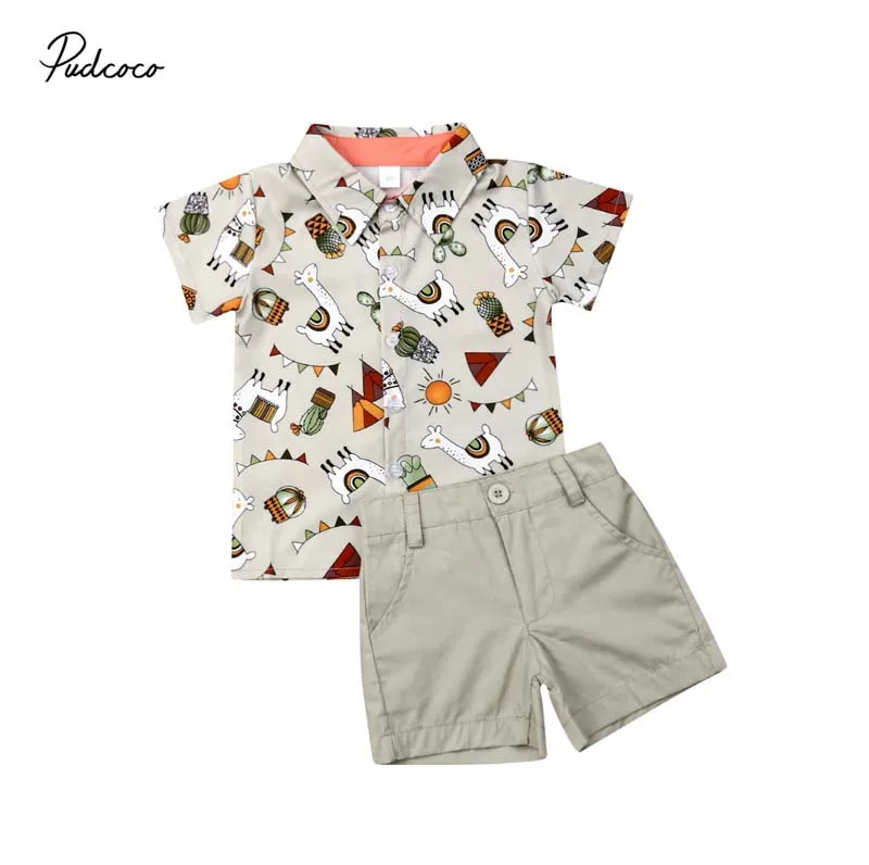 Коллекция года, брендовая летняя рубашка для маленьких мальчиков топы с животными из мультфильмов, рубашка+ штаны Одежда для джентльменов комплект из 2 предметов для детей