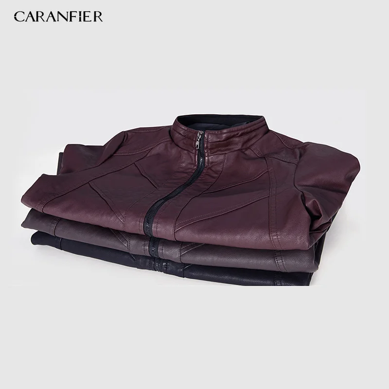 CARANFIER мужская кожаная куртка высокого качества модный мотоциклетный стиль