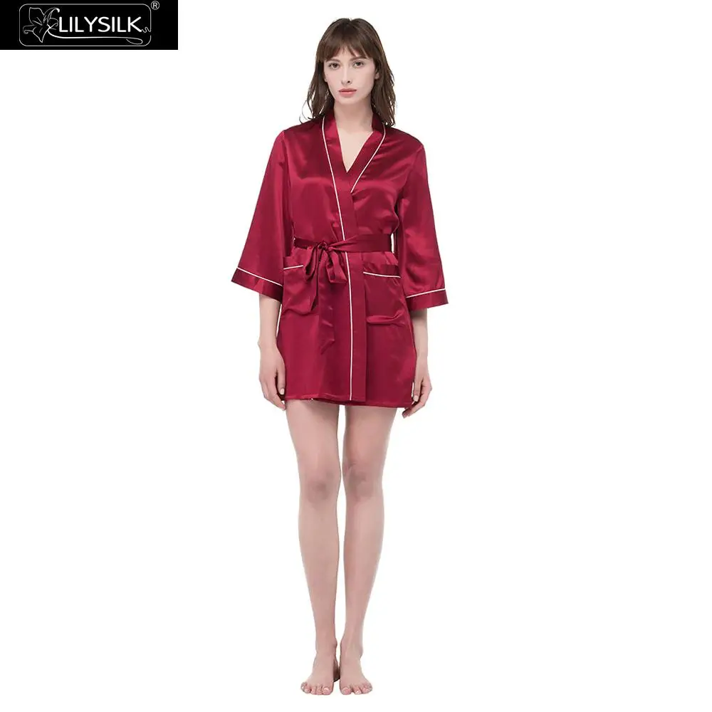 

LilySilk Robe Sleepwear Nightwear Women Pure Silk 100 With Contrast Trim Mid Length Women's Clothing Free Shipping