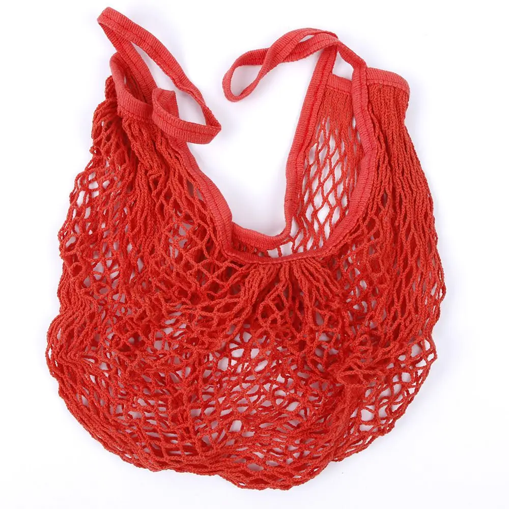 ISKYBO Сетчатая Сумка для шопинга многоразовая струнная сумка для хранения фруктов женская сумка для покупок сетчатая тканая сумка Магазин продуктовая сумка - Цвет: RED