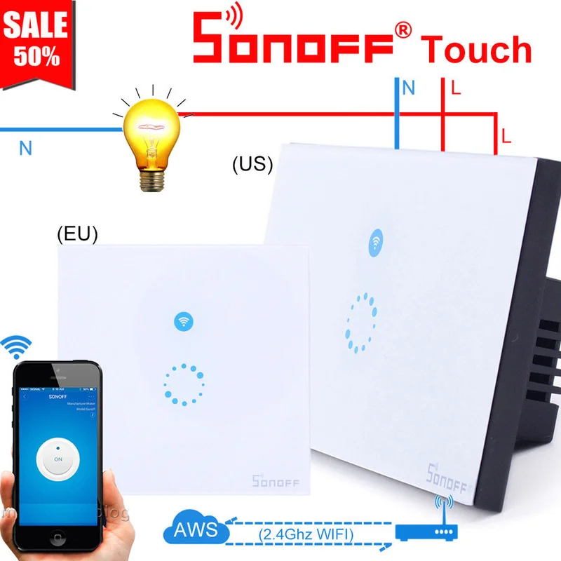 Сенсорный настенный сенсорный выключатель Sonoff T1 базовое Беспроводное