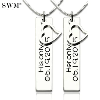 

Custom Lovers' Paired Bar Necklaces Sterling Silver 925 Name Pendant Necklace For Couple Lovers Engraved Name Date Choker Chains