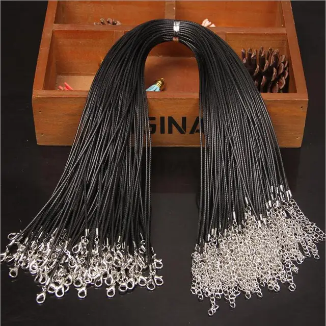 Wholesale 20pcs/lot 1.5mm Multicolor Leather Cord Wax Rope Chain Necklace with Lobster Clasp DIY Jewelry Accessorie Z570 black