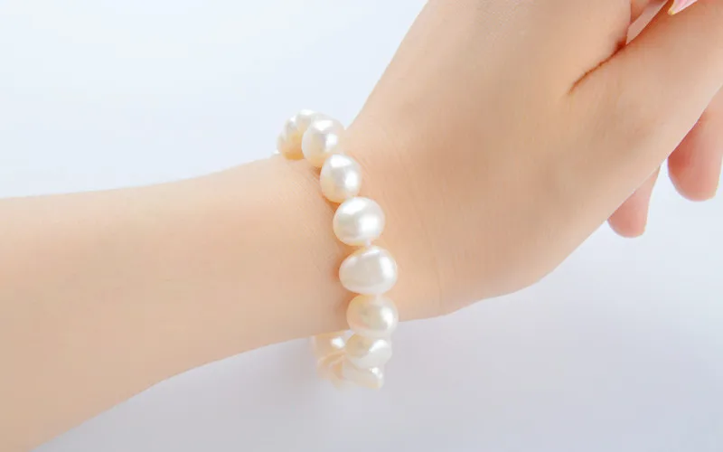 ASHIQI белый 9-10 мм натуральный барочный жемчуг, ювелирный набор, настоящее пресноводное жемчужное ожерелье, браслет ручной работы для женщин, новое поступление