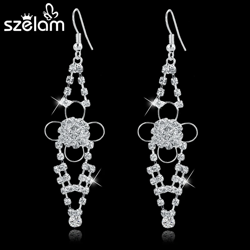 

Austrain Crystal Long Drop Earrings For Women Dangle Flower Tassel Earrings Fashion Statement Bridal Wedding Jewelry SER150002