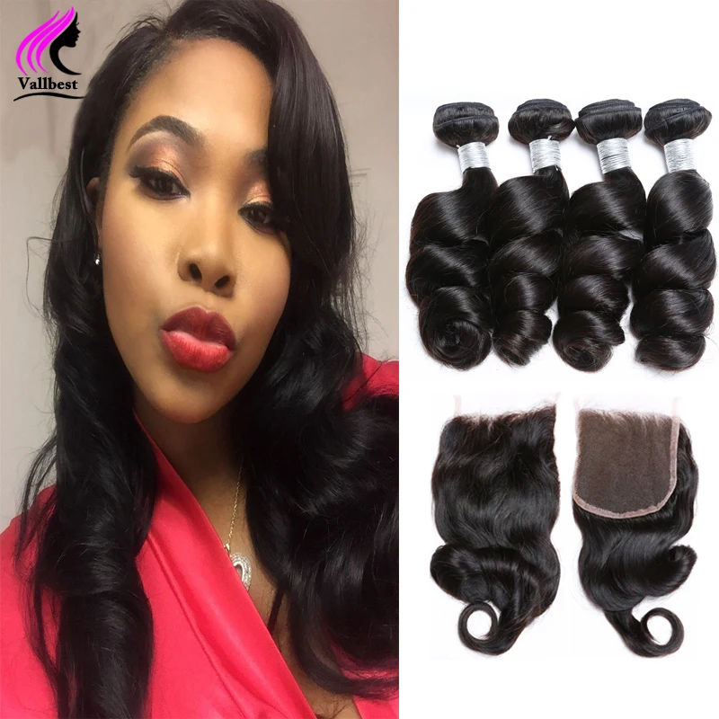 7A Loose Wave With Closure Brazilian Loose Wave Virgin Hair With Lace Closure And4 Bundles With Closure Human Hair With Closure
