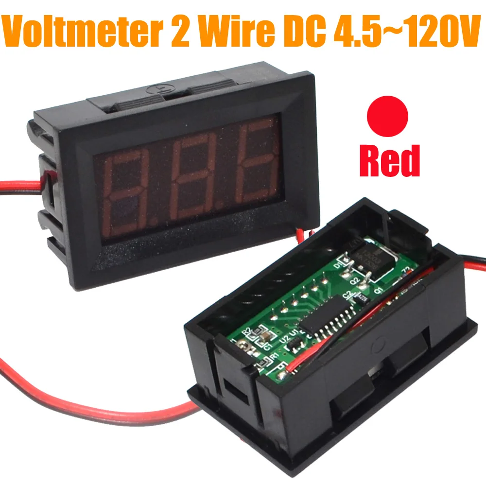 

2 wire 0.56" DC 4.5V-120V Red Digital Voltmeter Volt Panel Meter for 12V 24V 36V 48V 60V 72V 84V Battery-10000750