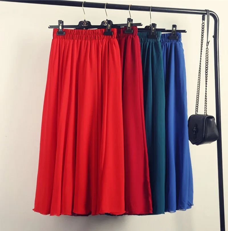 3 Слои шифоновые длинные юбки для Для женщин элегантные Повседневное с высокой талией в стиле бохо Стиль пляжные макси-юбки Saias 80/90/100 см 2019