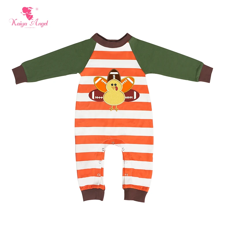 

Kaiya Angel Thanksgiving Days Infant Clothing Baby Boy Outfit Turkey Pattern Fall One Piece Jumpsuit Long Sleeve Striped Romper