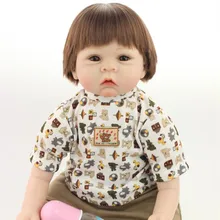 Cute Short Brown Hair Silicone Reborn Dolls With Cotton Body For Baby Girl Cheap 22 Inch Realistic Reborn Babies For Adoption