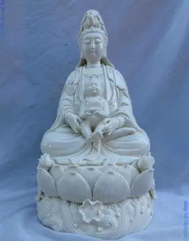 

13' China Dehua White porcelain Starting at boy Kwan-yin buddha Sculpture Statue