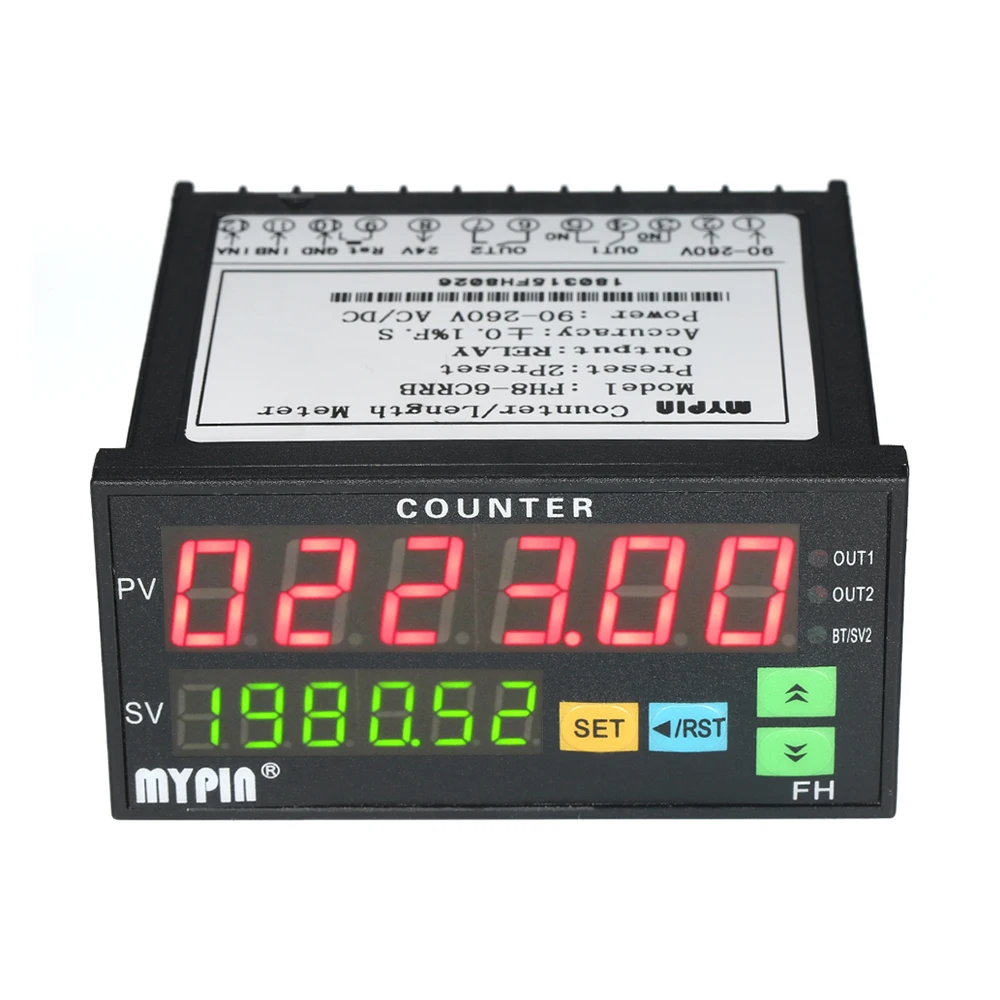 

Multi-functional Dual LED Display 6 digits Digital Counter 90~265V AC/DC Length Meter with 2 Relay Output and Pulse PNP NPN