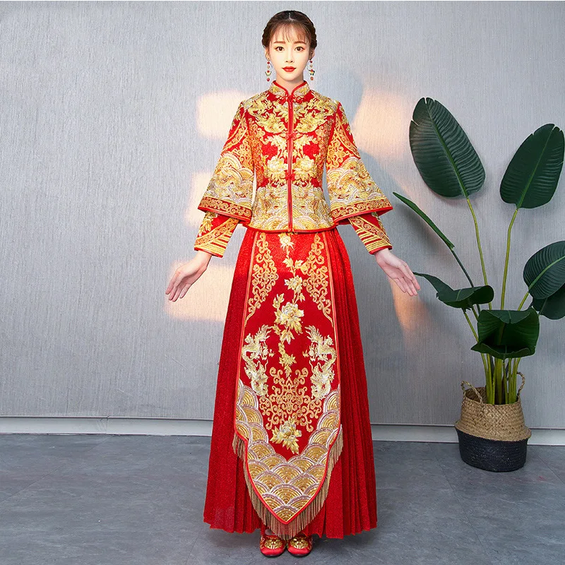 Высокое качество традиционное китайское свадебное платье Cheongsam ручной вышитое платье-чанпао кисточкой со стразами в стиле ретро Халат
