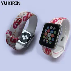 YUKIRIN красный поцелуй шаблон силиконовый спортивный ремешок для Apple Watch Series 4 3 2 1 ремешок для iWatch 38 мм 42 мм 40 мм 44 мм браслет