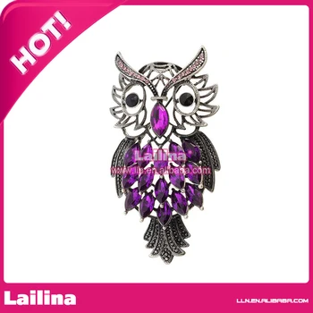 

100pcs/lot Vintage Fashion Owl With Purple Crystal Rhinestone Brooch Pin Animal Bird