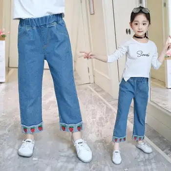 

2019 New Kids Girl Cotton Casual Jean Trouser Teen Girl Pattern Elastic Denim Leggings Children Clothes Loose Wide Leg Pant Q860