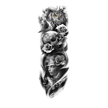 

Waterproof Temporary Tattoo Sticker Skull with Mask Girl Body Art full arm large size sleeve tatoo Army Warrior for Men Women