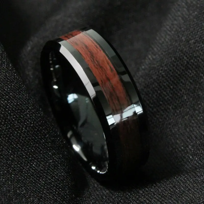 Queenwish infinity Black Tungsten Carbide RED Wood Inlay Wedding Band Bridal Ring Comfort MEN 8MM