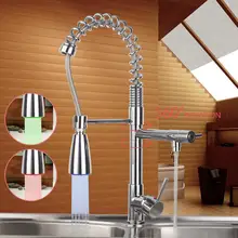 Современные Кухня LED кран Pull Пух поворотный 360 Носик Chrome сосуд Раковина torneira Cozinha бортике смесители