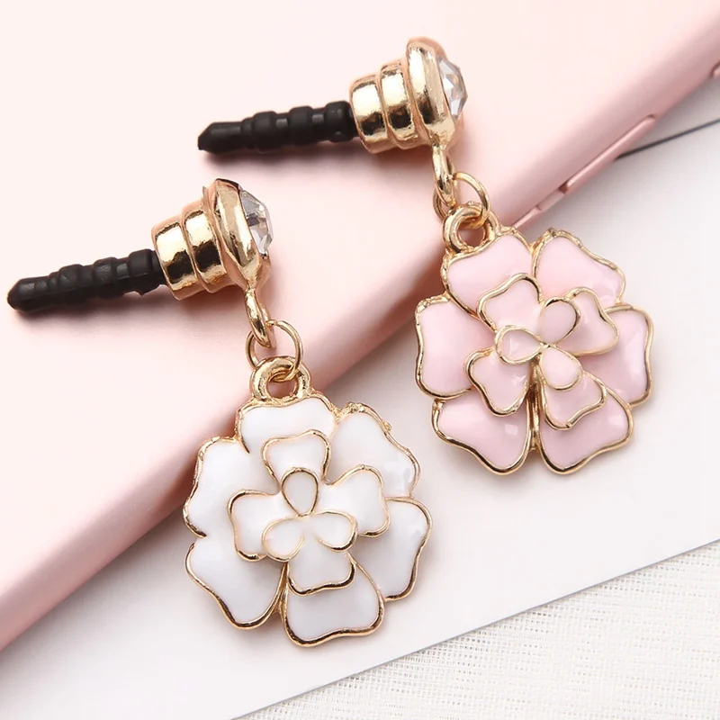 3.5mm Earphone Dustproof Plugs for iPhone Rhinestone Flower Headphones Anti Dust Plug Mobile Phone All Cell Phones Accessories