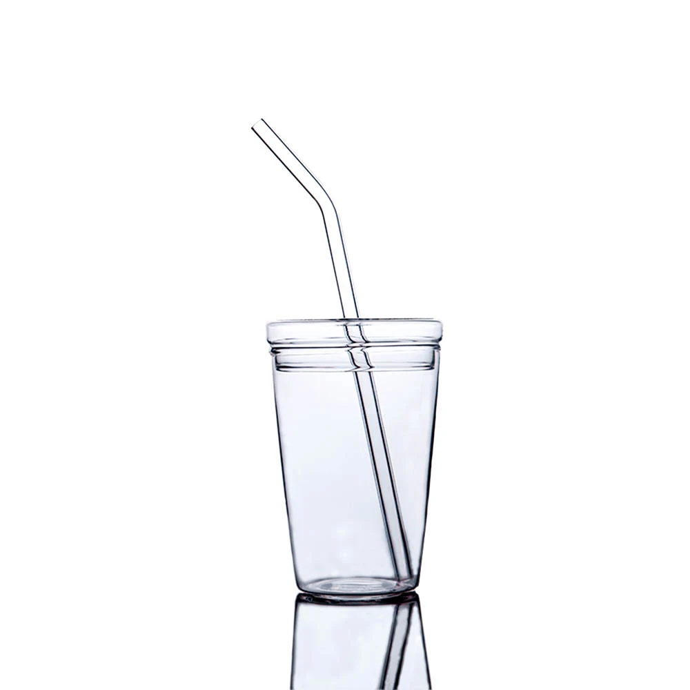 Clear Glass Tumbler Transparent Cup for Drinking, with Lid and Reusable