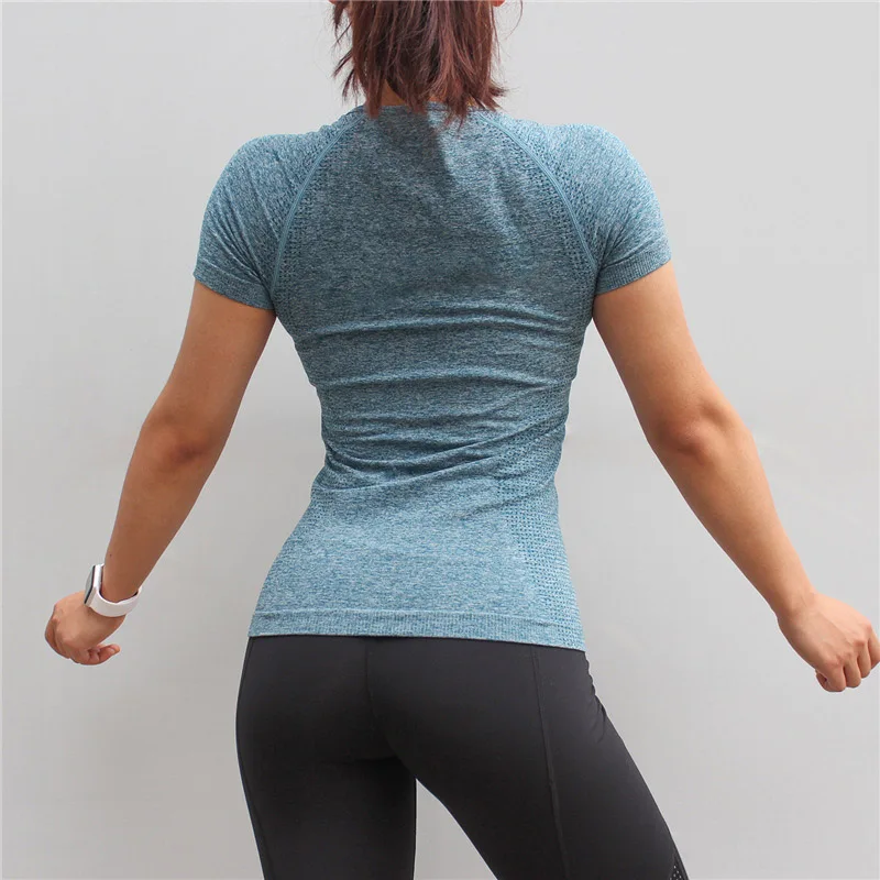 SALSPOR, бесшовная спортивная женская рубашка, Повседневная, одноцветная, быстросохнущая, укороченные для спортзала, для бега, для тренировок, йоги, женская спортивная одежда