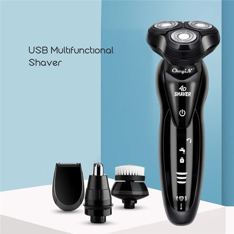 Электробритва, водонепроницаемый станок для бритья, щетка для лица, перезаряжаемый триммер для бороды, тройные плавающие лезвия, бритва, триммер для носа