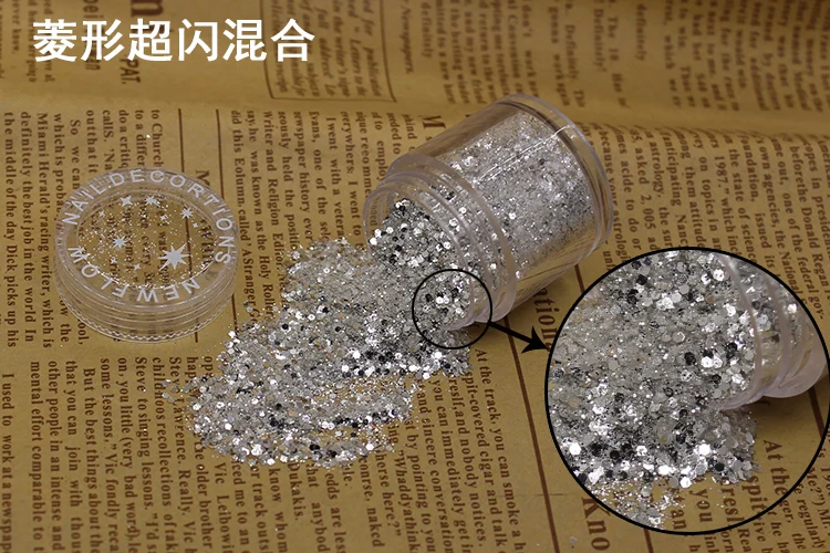 10g/box 1mm Hexagon Nail Glitter Dust Fine Mix 3D Nail Sequins Acrylic Glitter Powder Large Art Tips Decoration 10ML