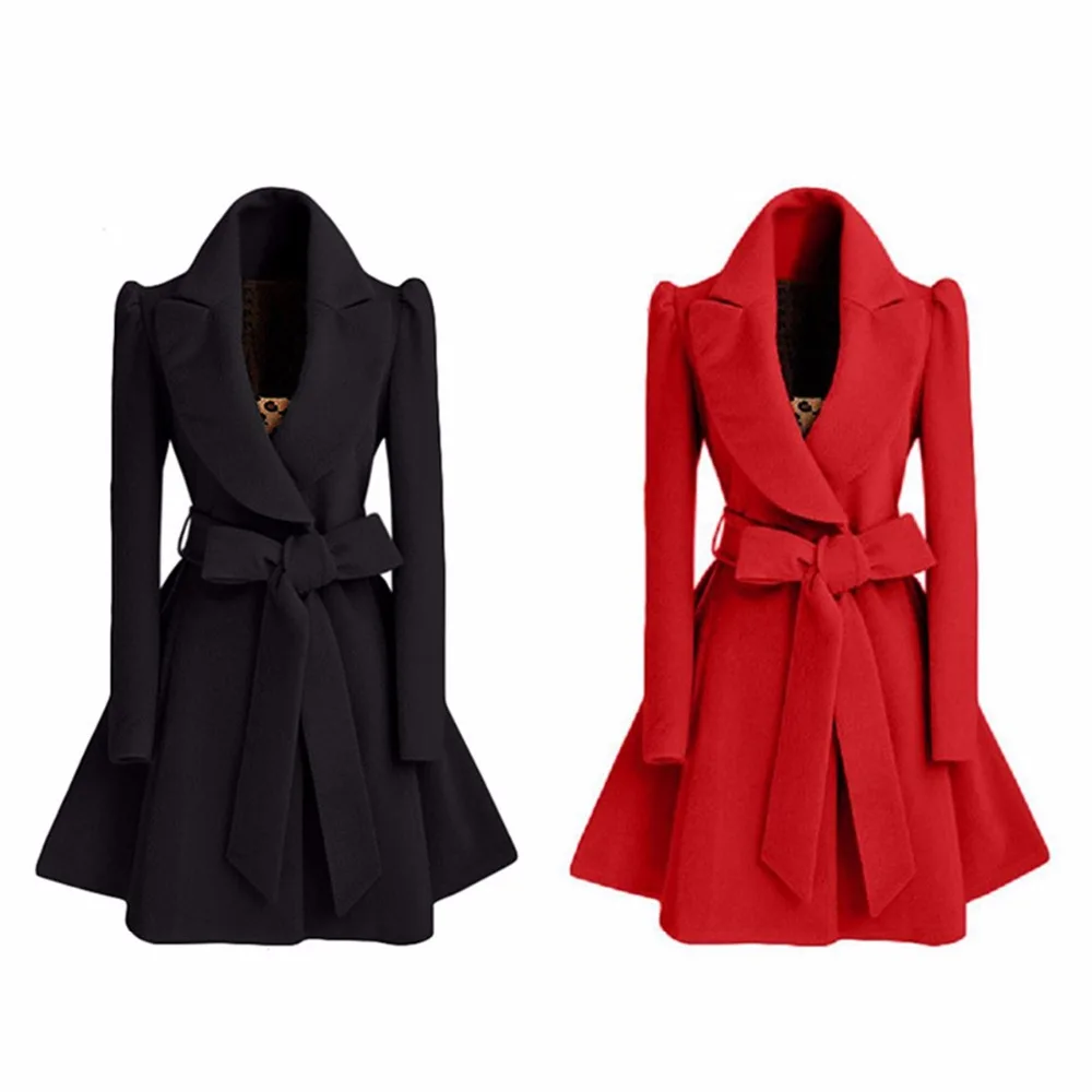 Especially Autumn Winter Blend Coat Women 2019 Slim Long Trench Coats Female sweet bow Belt Windbreaker Woman Cashmere
