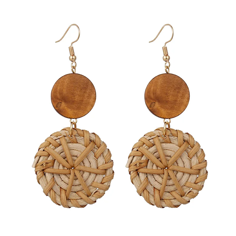 

Ladies Boho Handmade Rattan Vine Knit Drop Earrings For Women 2019 Bohemian Wooden Long Dangle Earrings Statement Party Jewelry