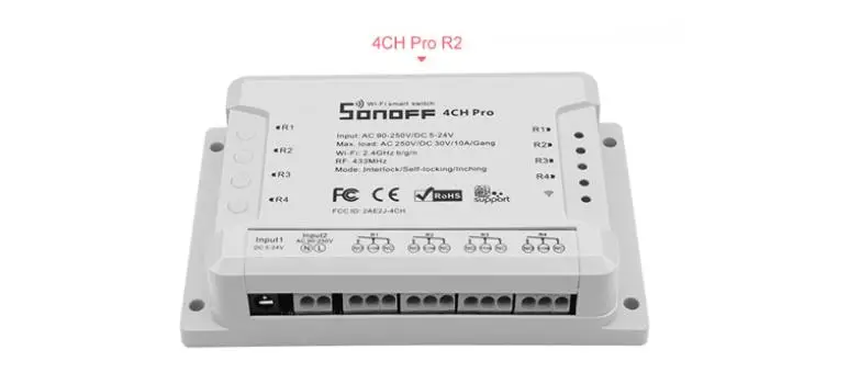 Интеллектуальный выключатель света Sonoff 4ch Pro R2 4-канальный WiFI переключатель c креплением на рейке Din Беспроводной интеллигентая(ый) РЧ пульт дистанционного управления Вкл/Выкл переключатель таймера умный дом eWeLink