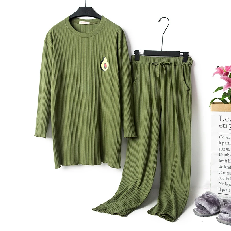 Jinsen Aite Хлопок Весна пижамный комплект для женщин с длинными рукавами, топ с круглым вырезом+ штаны свободного покроя размера плюс одежда для сна JS757