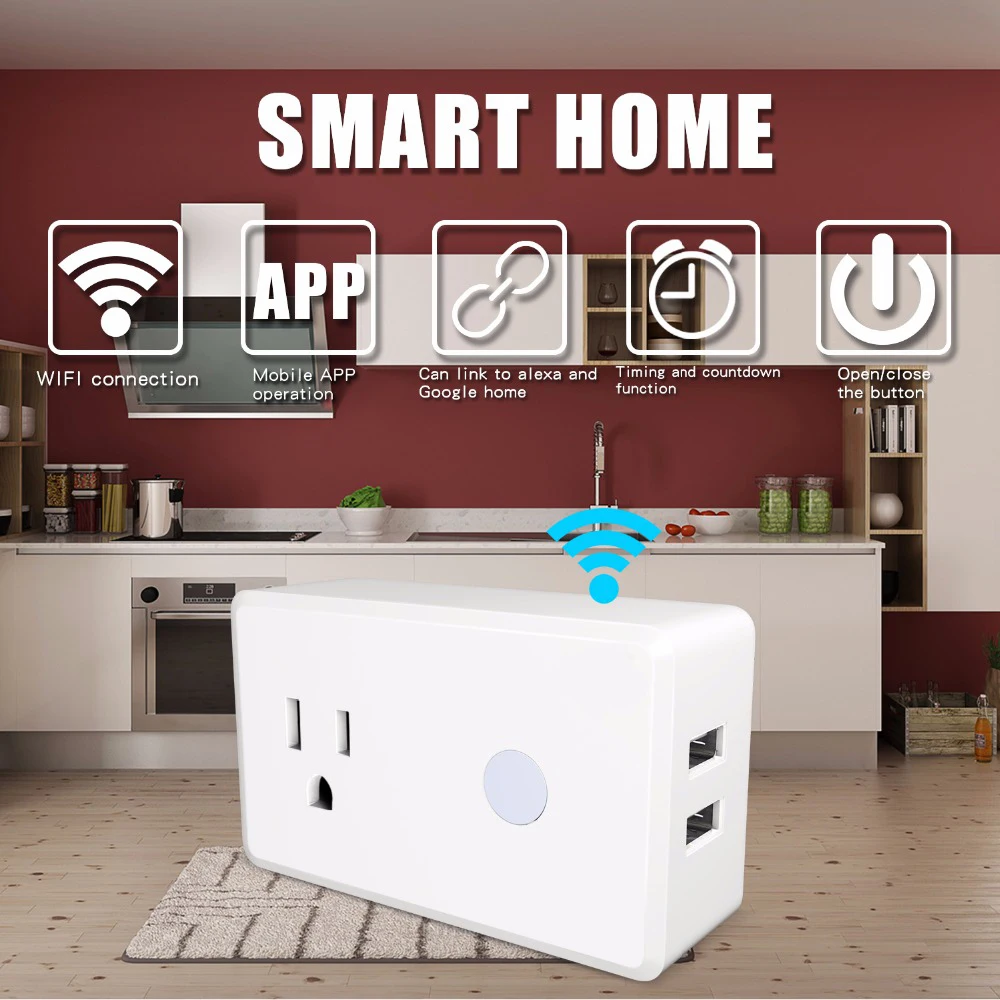 Беспроводной wifi smart Электрические power plug США розетка переключатель 2 зарядное устройство USB разъем зарядки таймеры Потребляемая мощность монитора