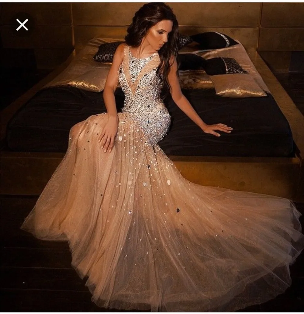 Роскошные Шампанское Кристалл Русалка платья для выпускного Дубай Abiye длинные бисерные вечерние платья торжественное платье vestido de festa Longo