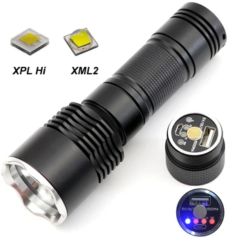 

Portable XM-L2 L2 XPL Hi LED 5 Modes Rechargeable 18650 26650 battery LED Flashlight Torch power bank USB Charging light lamp