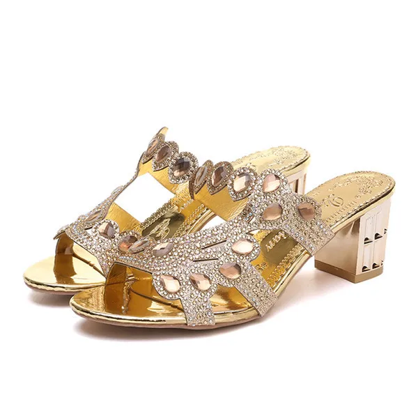 Г., летние босоножки женская обувь женские сандалии в богемном стиле с кристаллами обувь с открытым носком sandalia feminina Mujer - Цвет: Gold