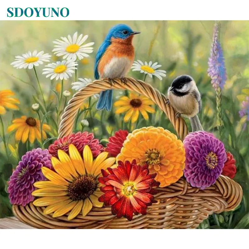 

SDOYUNO Full square 5d DIY Diamond Painting Rhinestone Embroidery Pattern Home Decor Flowers And Birds Mosaic Home Decoration