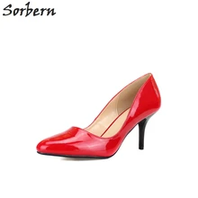 Sorbern Slip On Women Pumps Pointed Toe Patent Leather Ladies Party Shoes Custom Red Bottom High Heels Plus Size 35-46