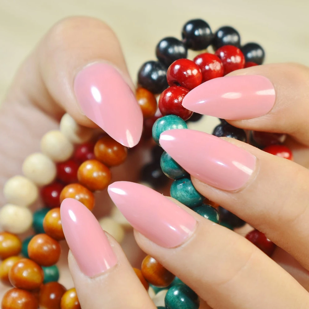

24pcs Fashion Oval Sharp end Stiletto False Nails Candy Pink Full Cover Fake Nails Tips Manicure Artificial Nails Salon