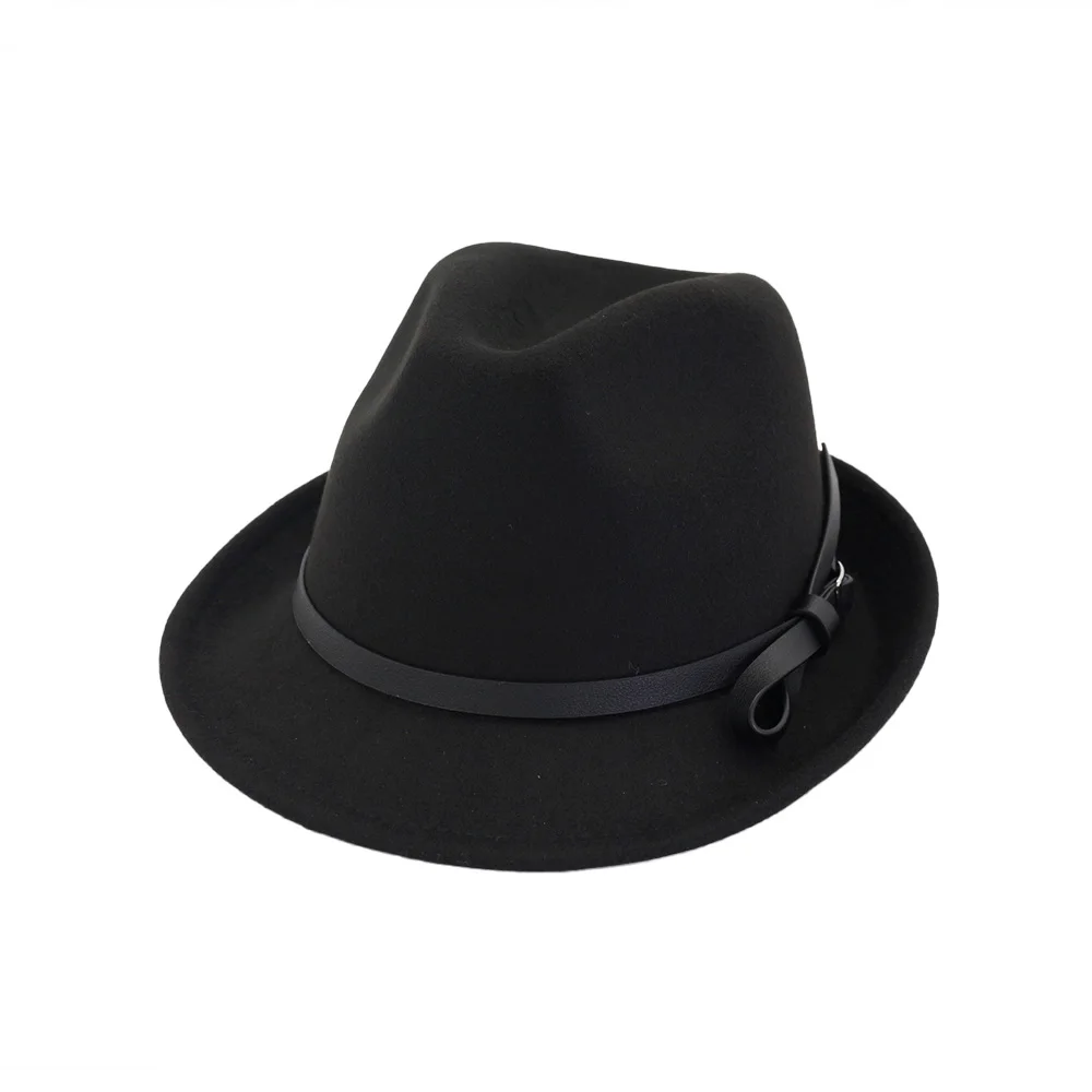FS хаки фетровые шляпы Мужские фетровые шляпы с поясом винтажная церковь для женщин элегантная мягкая фетровая шляпа шерсть теплый топ джаз шляпа черный Curl Brim - Цвет: FS1384 6
