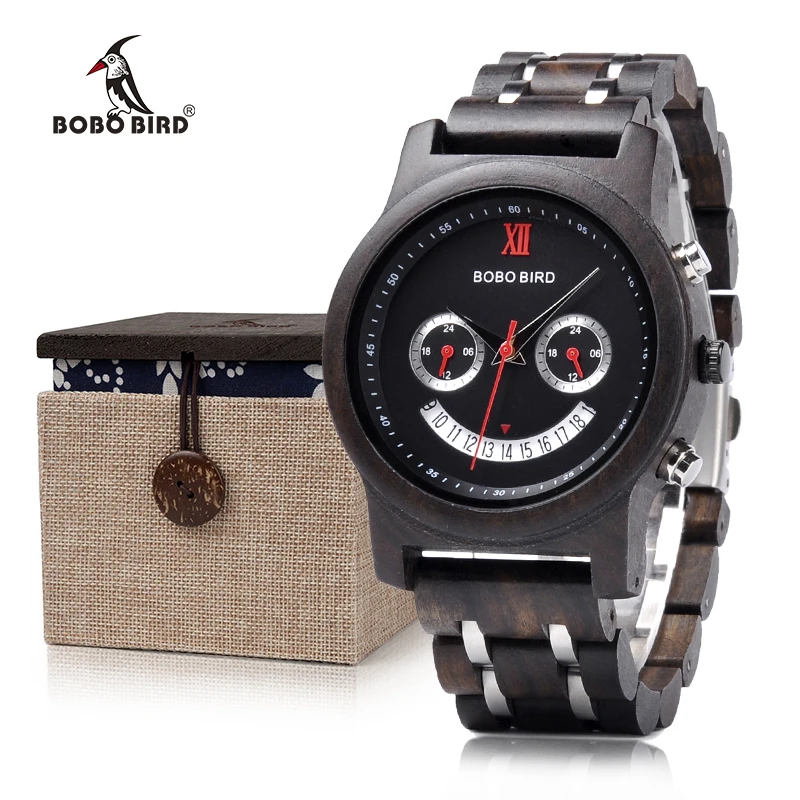 BOBO BIRD Smile Face Unique Dial Wood Watch with Wood & Stainless Steel Band Chronograph Timepiece Gift Box BOBO BIRD Smile Face Unique Dial Wood Watch with Wood & Stainless Steel Band Chronograph Timepiece Gift Box