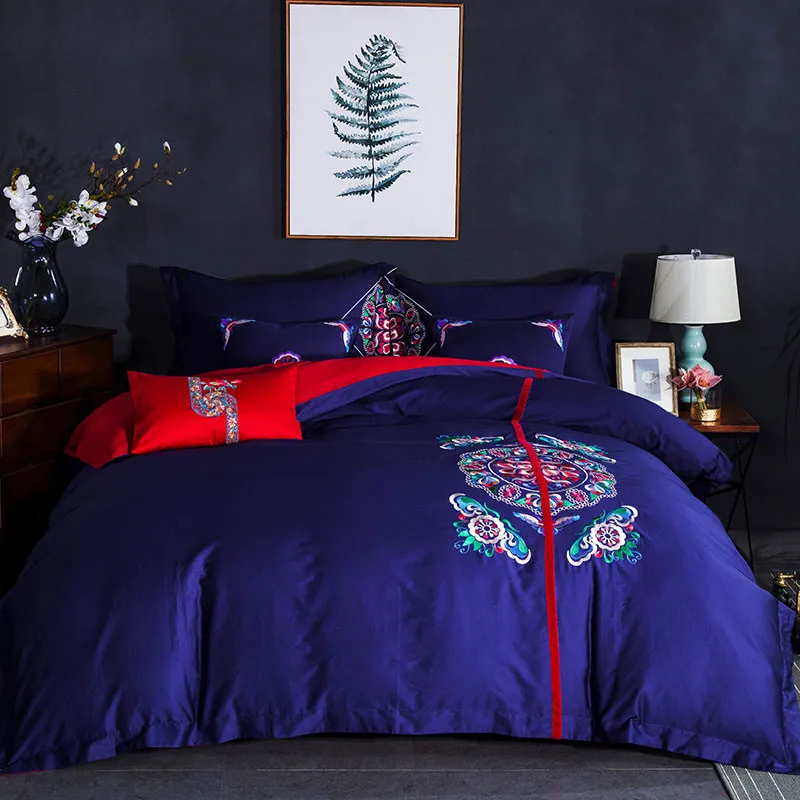 Waliicorners 60S Egypt Cotton Luxury 4/7pcs Bedding set Queen/King Size Embroidery style Bed set Duvet cover Bed linen Pillowcases 61 _45A3915