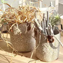 Складной натуральный тканые Seagrass живота корзина для хранения цветочный горшок складная корзина ткачество грязной одежды корзинки для