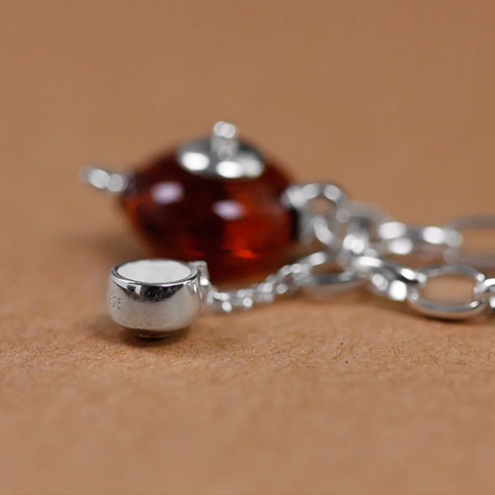 Lotus Fun Real 925 Sterling Silver Natural Amber Handmade Fine Jewelry Vintage Cute Teapot Bracelets for Women Bijoux
