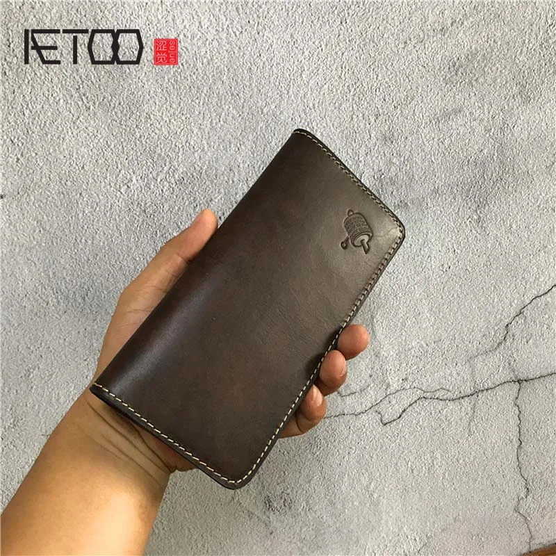 

AETOO Value leather wallet Tree paste retro color rub coin female long wallet