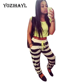 

YOZIHAYL Women Casual Pockets Soprts Tight Leg Suits Summer Sleeveless Solid Short Tops Ankle-Length Striped Full Length Pants
