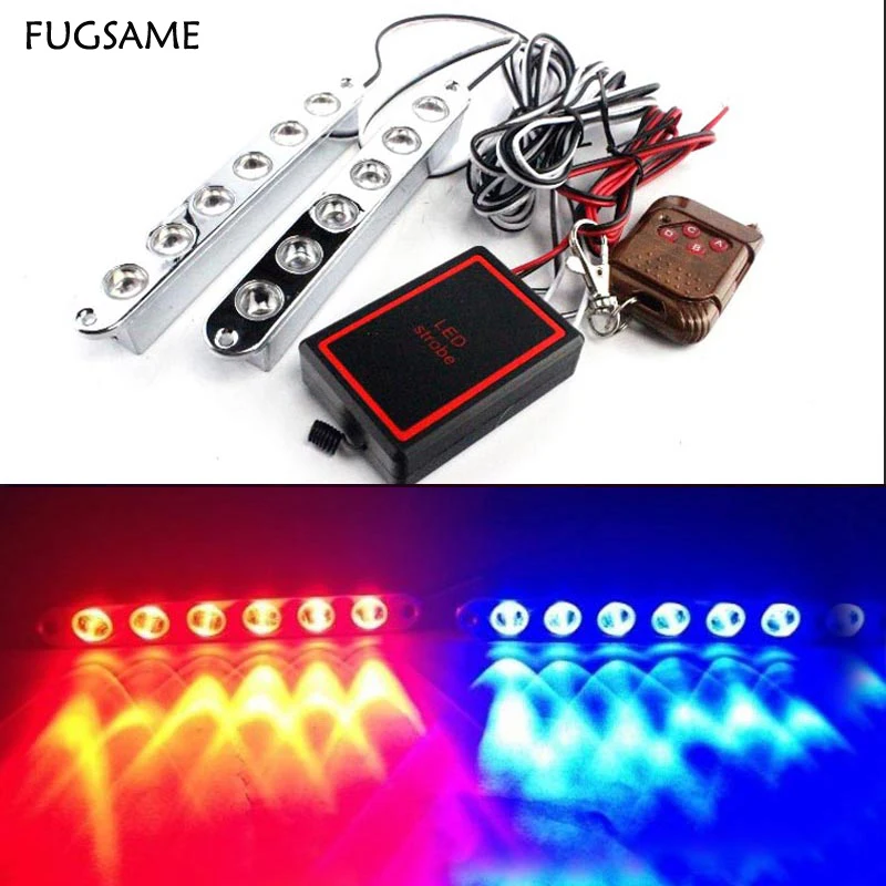 

Wireless Remote 2*6LED 12W Car Daytime Running light DRL Waterproof warning Strobe Flash Emergency Firemen poice light