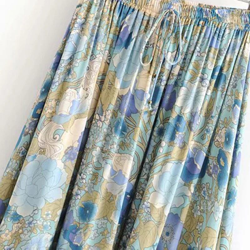 Женская длинная винтажная юбка Boho с цветочным принтом эластичной талией на